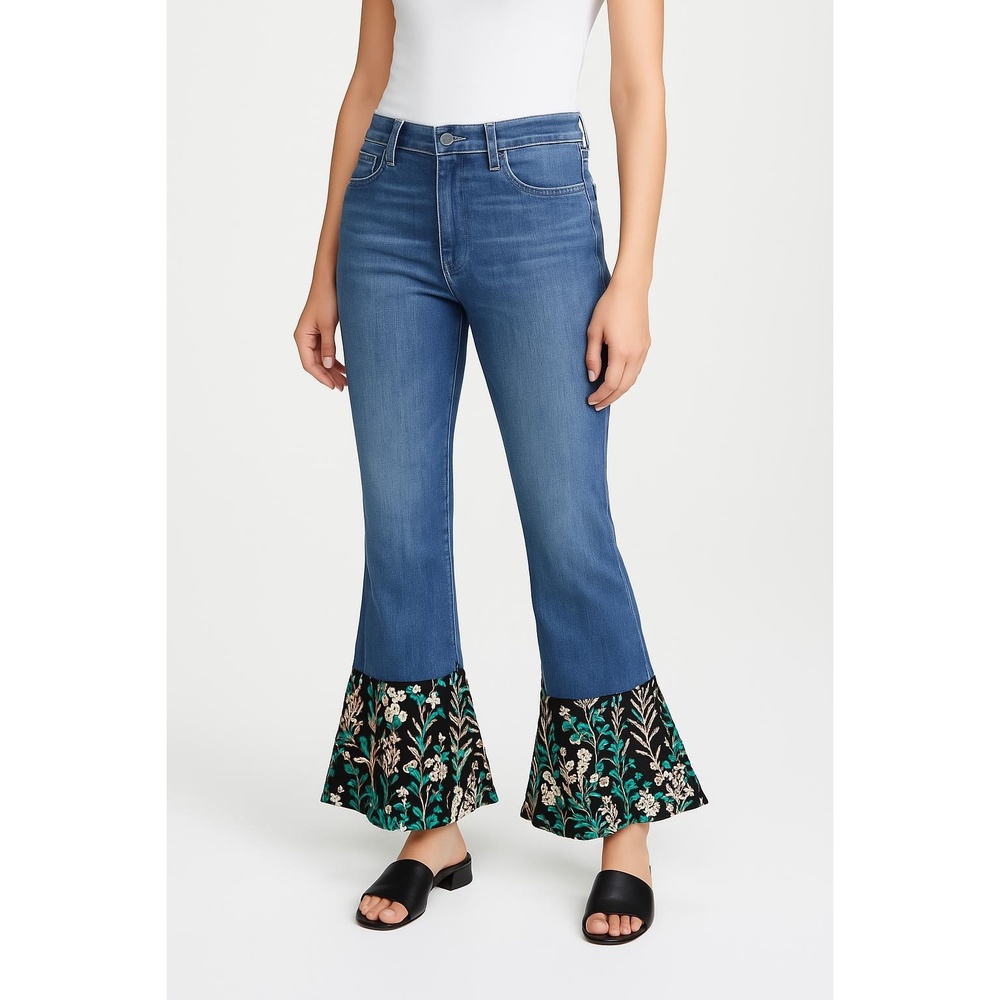 Pilcro And The Letterpress Pants Womens 31 Blue Flare Floral‎ Embroidered Unique